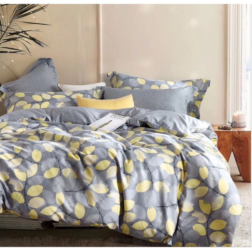 Sistes‎ Gray Yellow Floral 100% Cotton Reversible Comforter Set Twin Modern